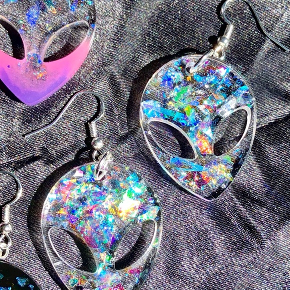 Alien Earrings - Red & Yellow Tie Dye - Picture 11 of 12